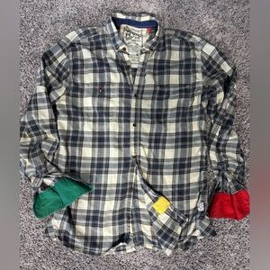 Fcuk Men's Plaid Shirt with Colorful Cuffs